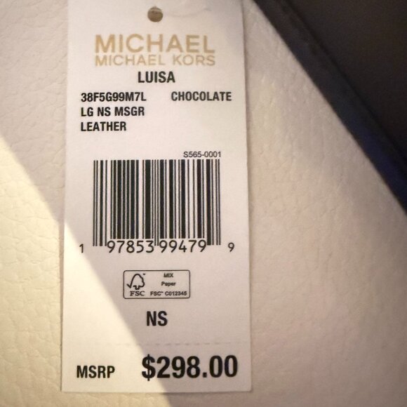 NWT MICHAEL KORS LUISA LARGE NS MESSENGER CROSSBODY BAG BROWN LEATHER $298 PURSE - Picture 6 of 8